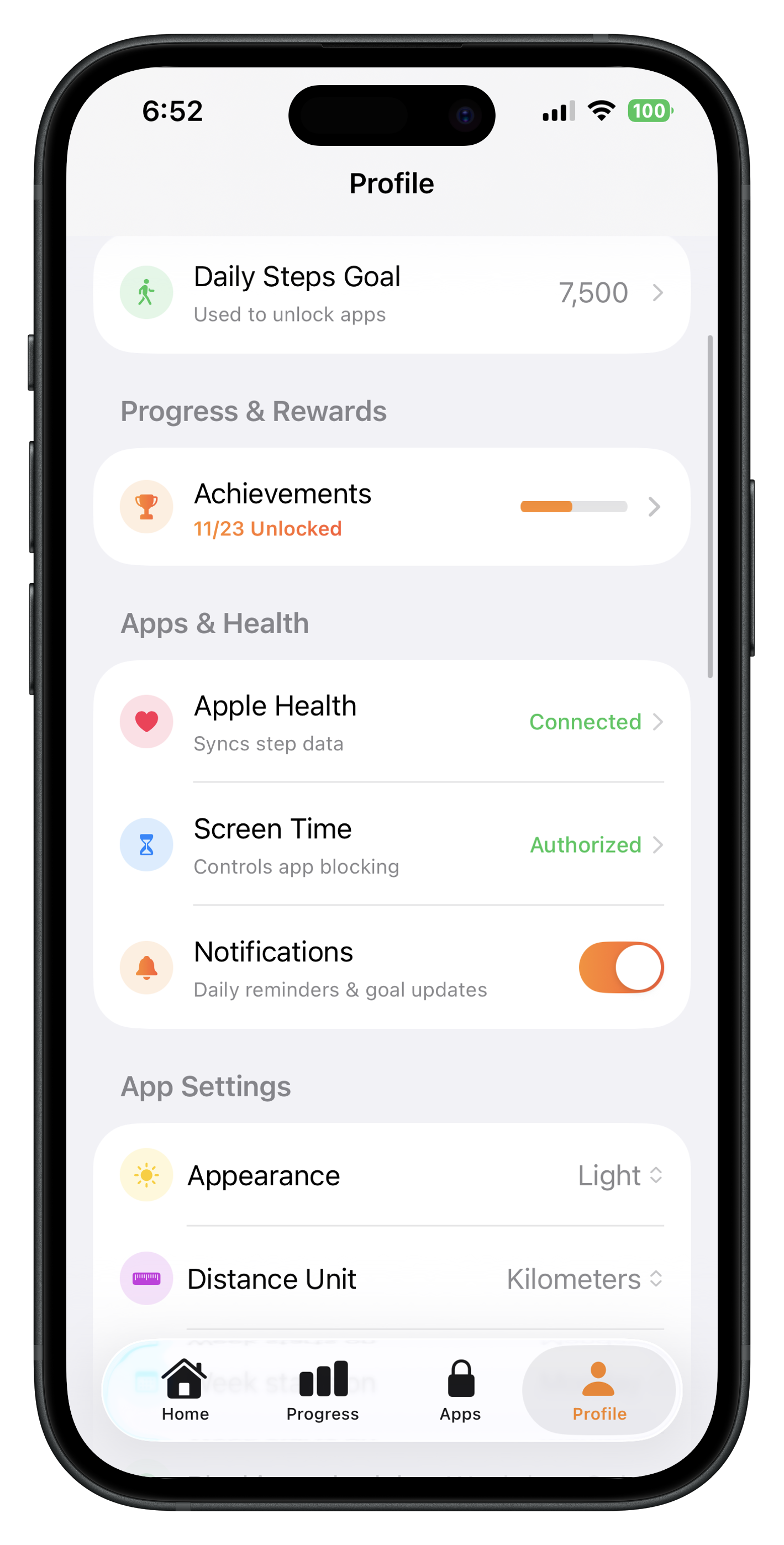 WalkFirst Profile Screen
