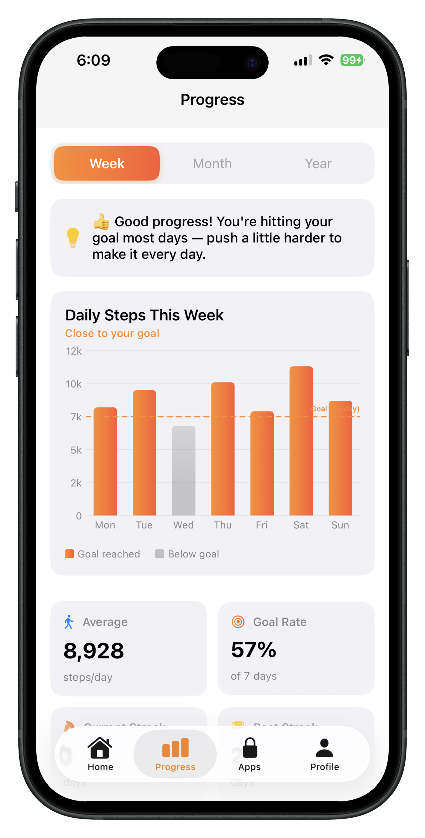 WalkFirst Progress Screen